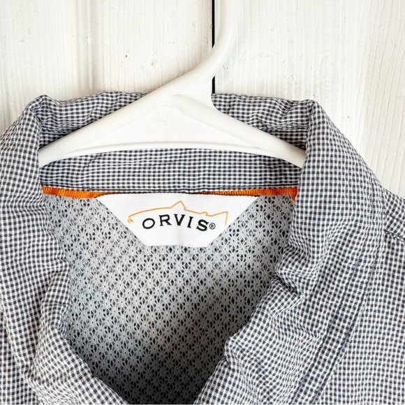 Orvis Navy Gray Casual Button Down Textured Fabric Roll Tab Fishing Shirt Sz L - Picture 8 of 12